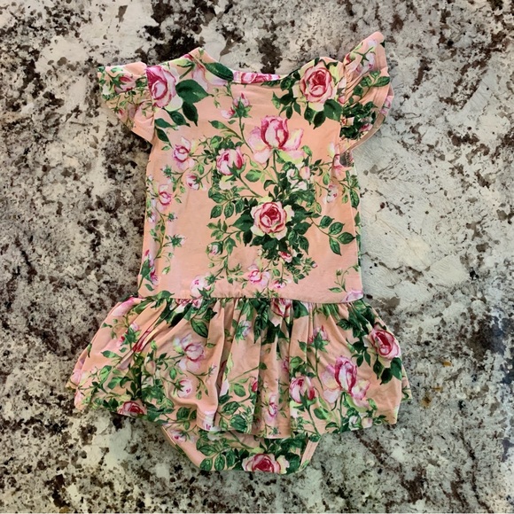 Like New | Posh Peanut Twirl Skirt Cap Sleeve Bodysuit | Pink “Renia Floral” - Picture 4 of 4